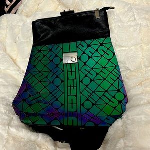 Holographic Backpack Geometric Luminous Reflective Irredescent Lg Rainbow Purse.